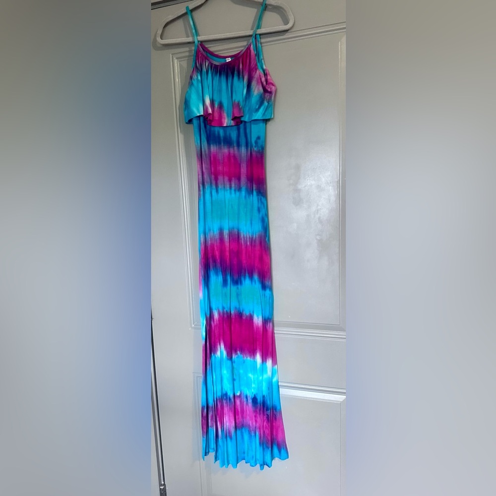 White Mark Tie-Dye Maxi Dress - Blue and Pink